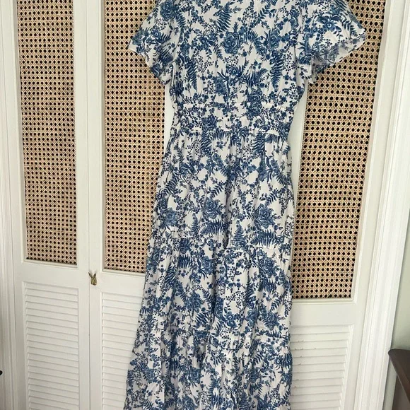 Anthropologie Blue and White Flutter Sleeve Sundress - Picture 2 of 6